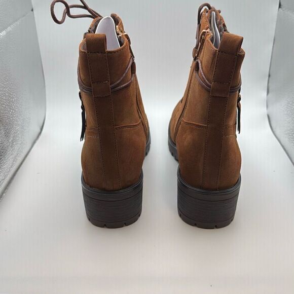 Dunes Women's Zip Up Heeled Combat Boots โโLace-Up with Side Zipper SIZE 9 TAN - Picture 4 of 7